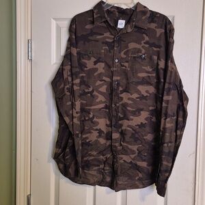 GAP Men's Brown Camouflage Button-Up Shirt Jacket